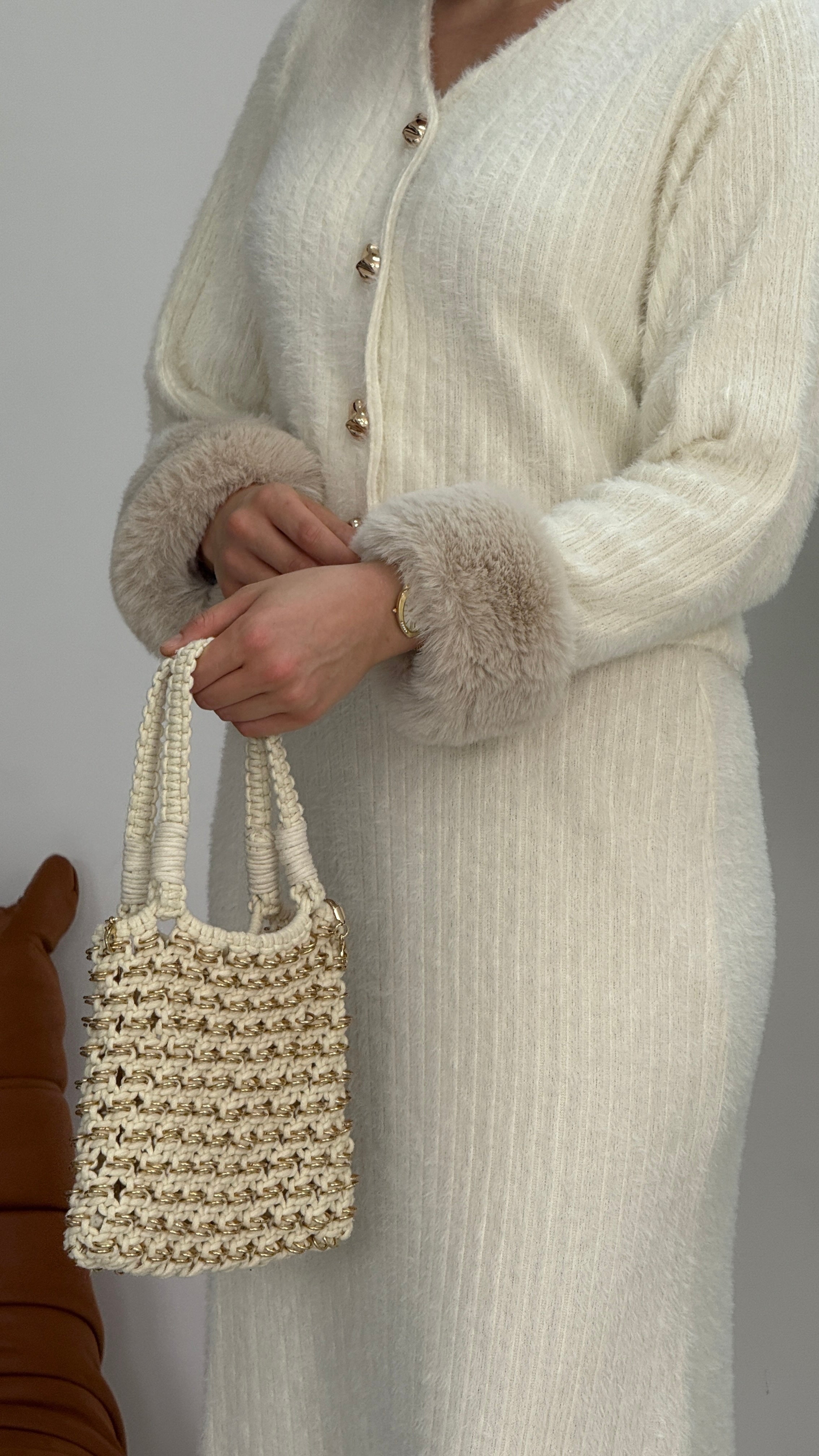 Yumuşak Doku Kürk Bilek Detay Gold Düğmeli Takım