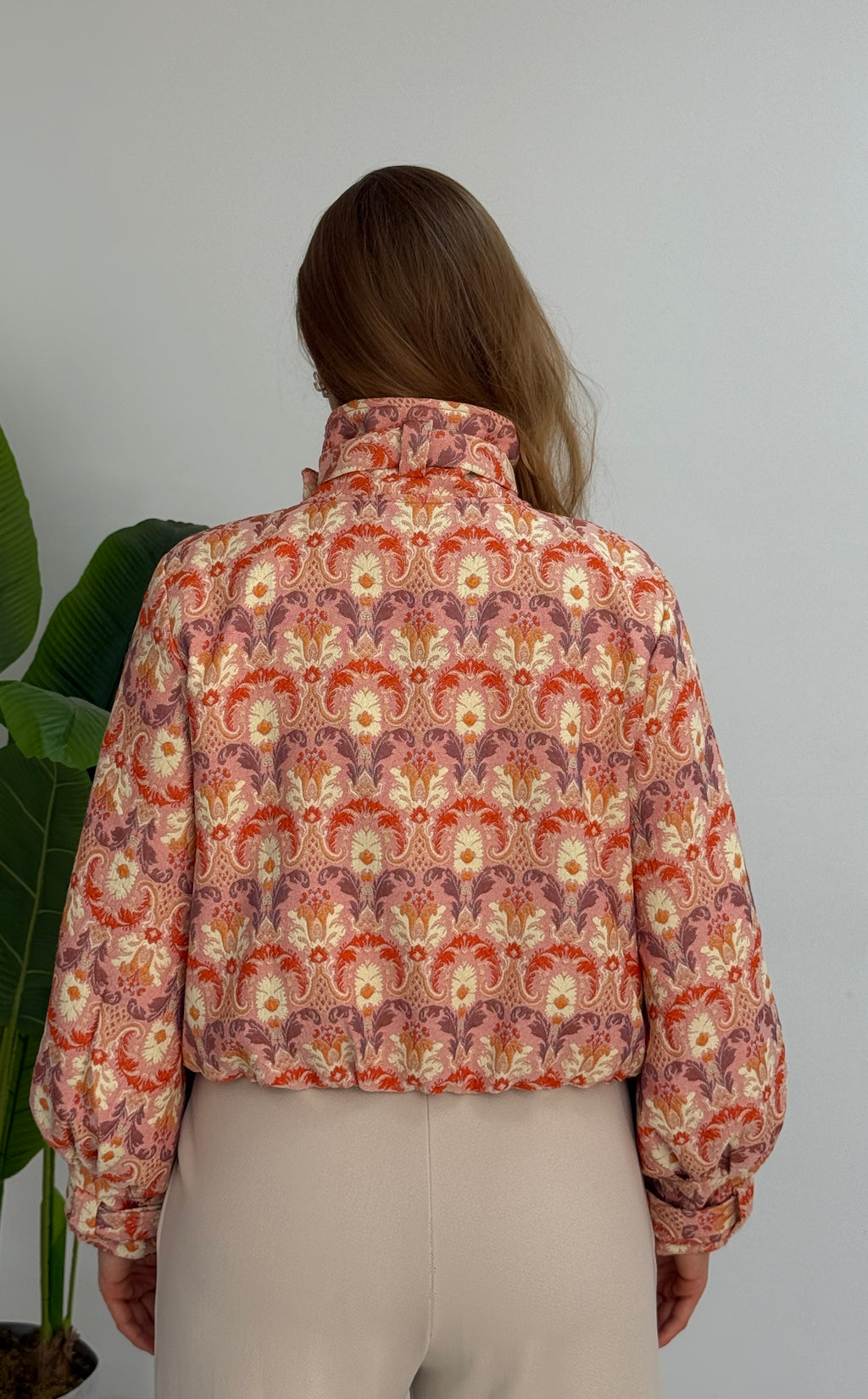 Etnik Desen Dik Yaka Kemerli Bomber Ceket