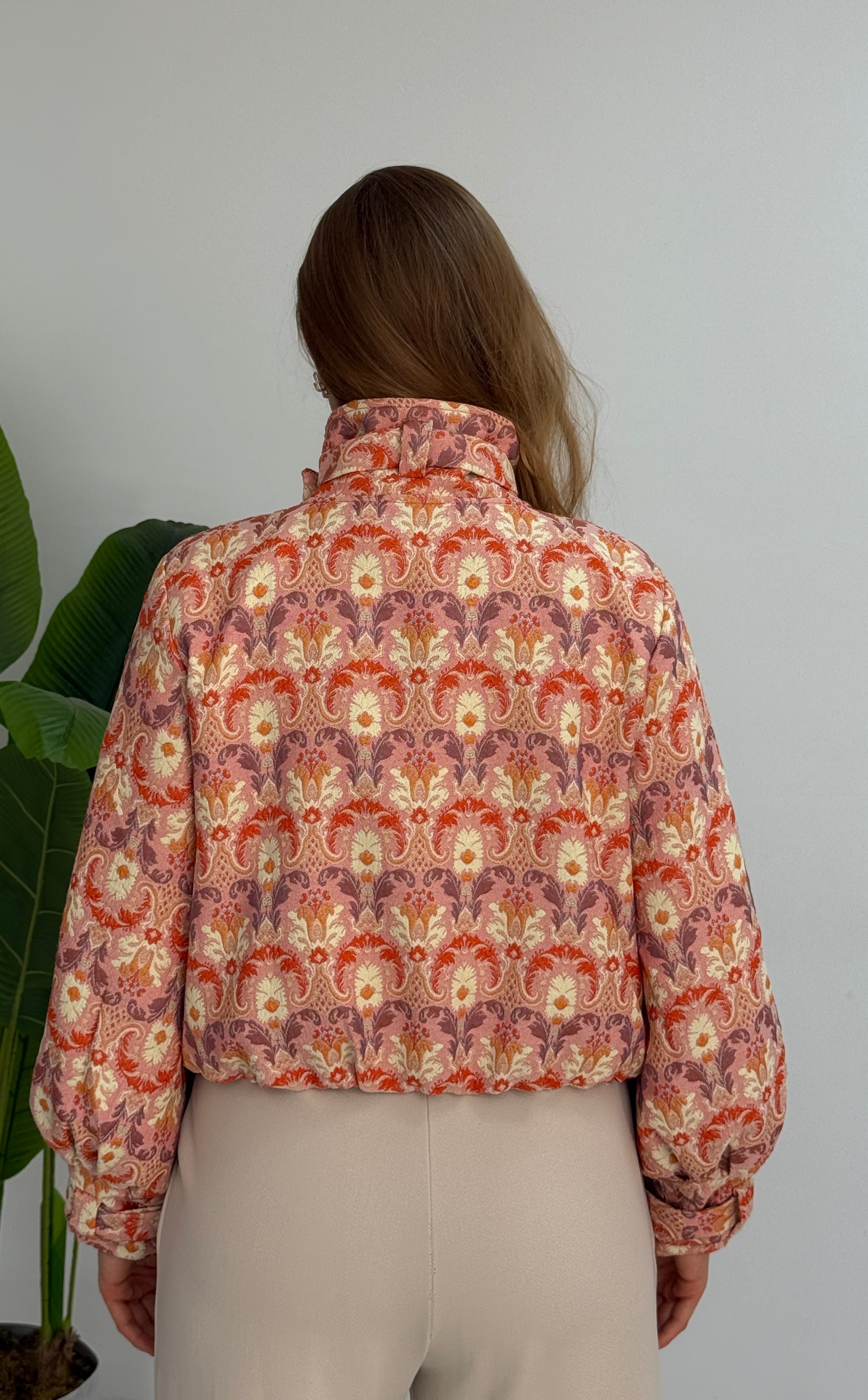 Etnik Desen Dik Yaka Kemerli Bomber Ceket