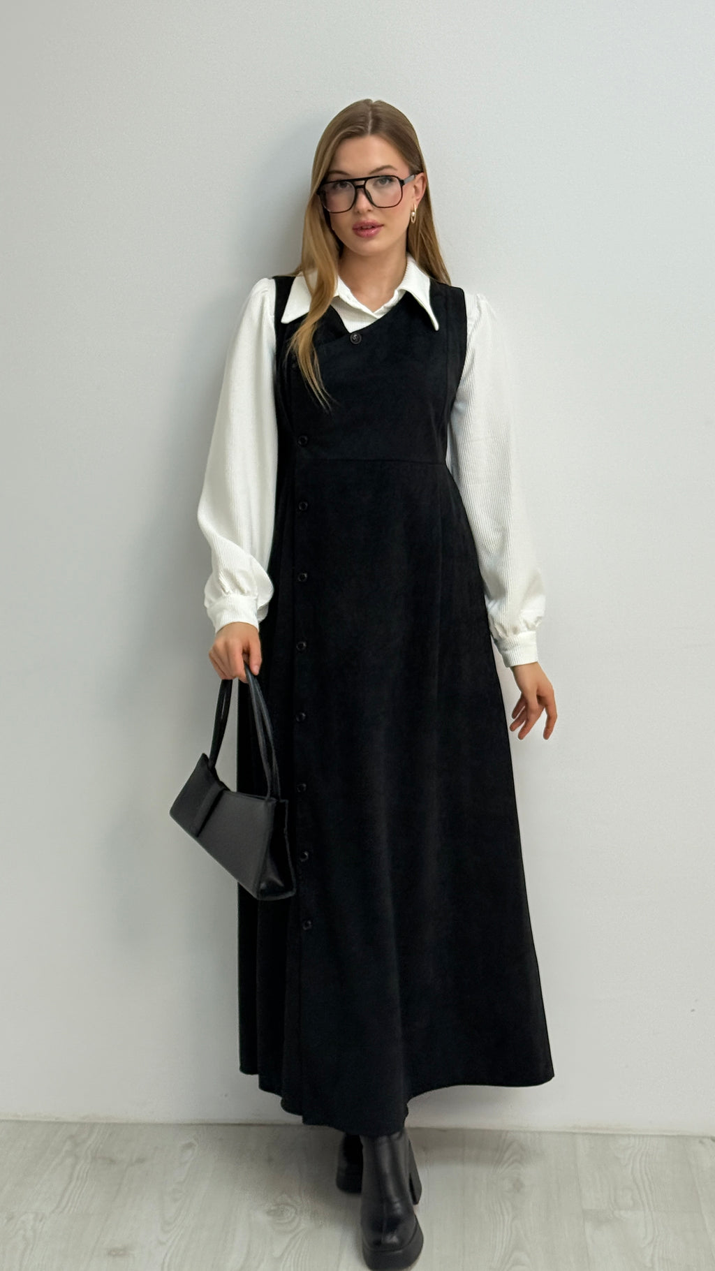 Gömlekli İkili Takım Star Süet Kumaş Elbise