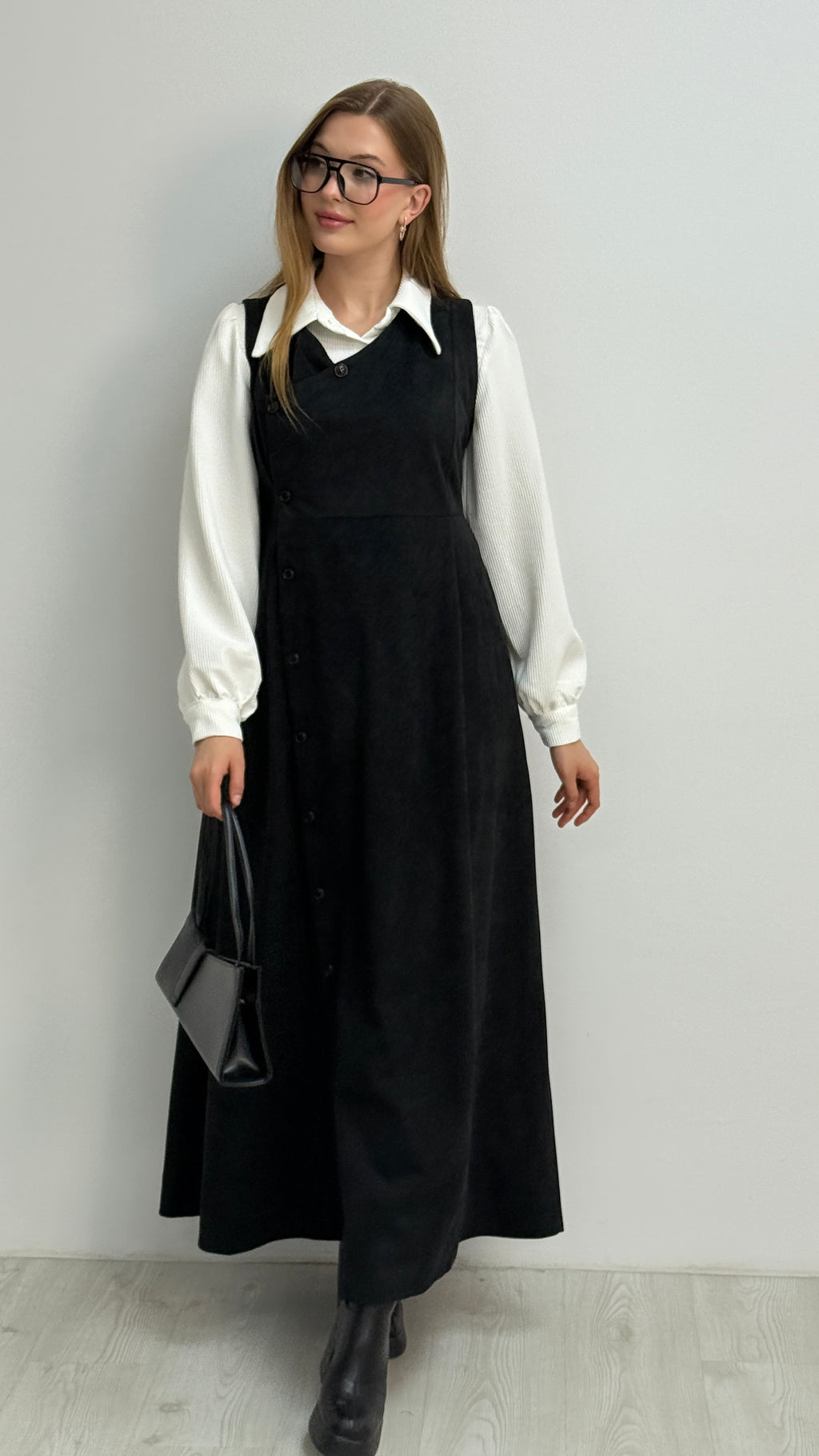 Gömlekli İkili Takım Star Süet Kumaş Elbise