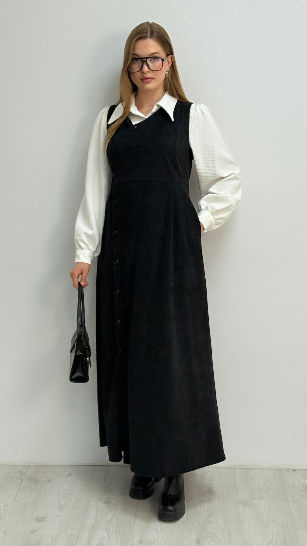 Gömlekli İkili Takım Star Süet Kumaş Elbise