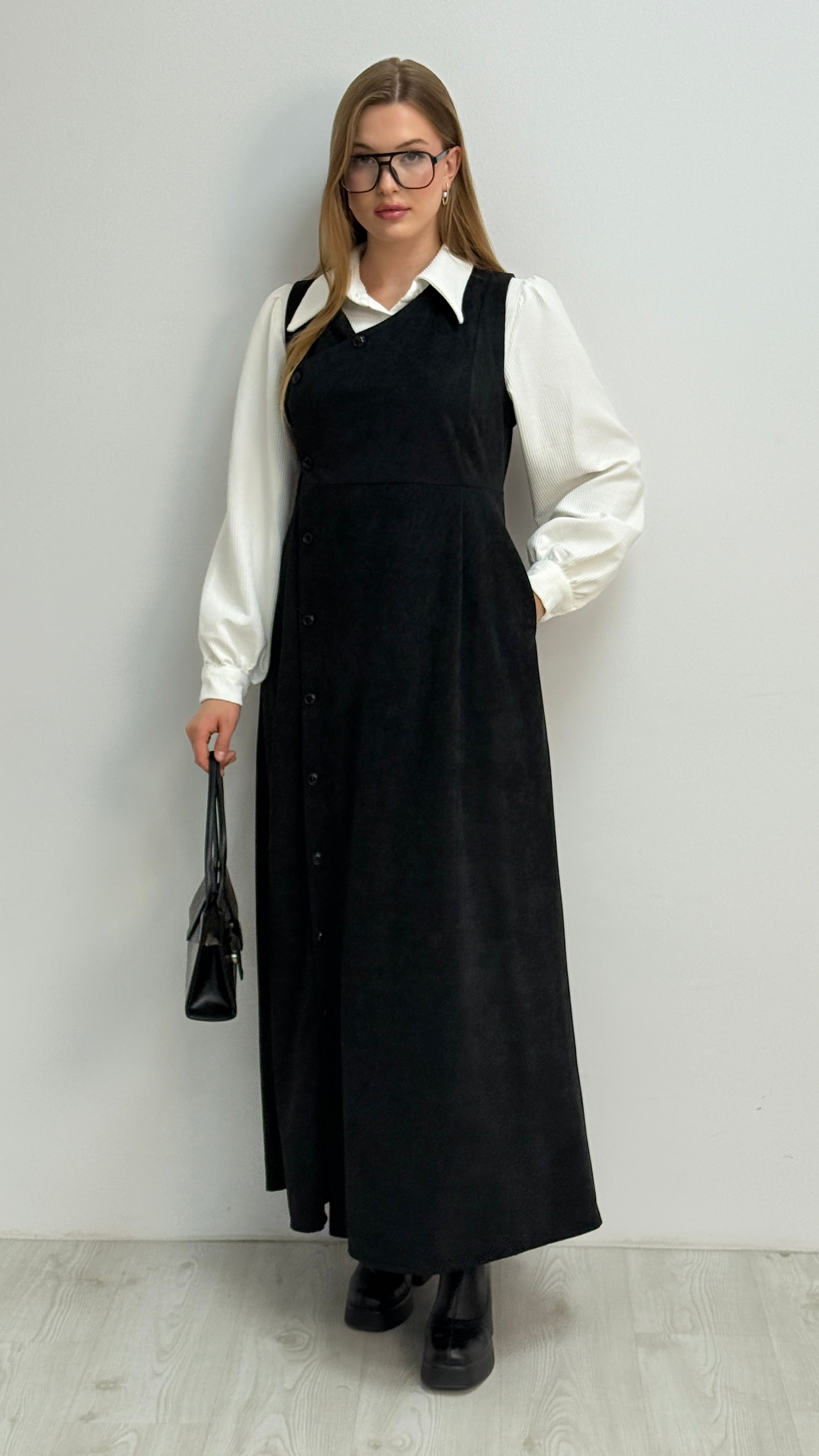 Gömlekli İkili Takım Star Süet Kumaş Elbise