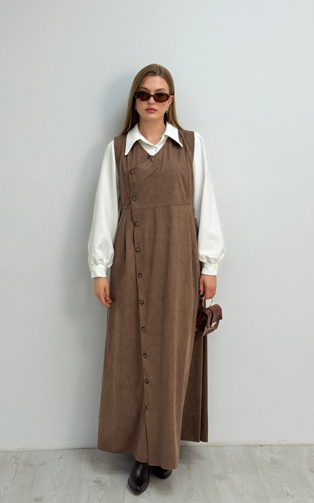 Gömlekli İkili Takım Star Süet Kumaş Elbise