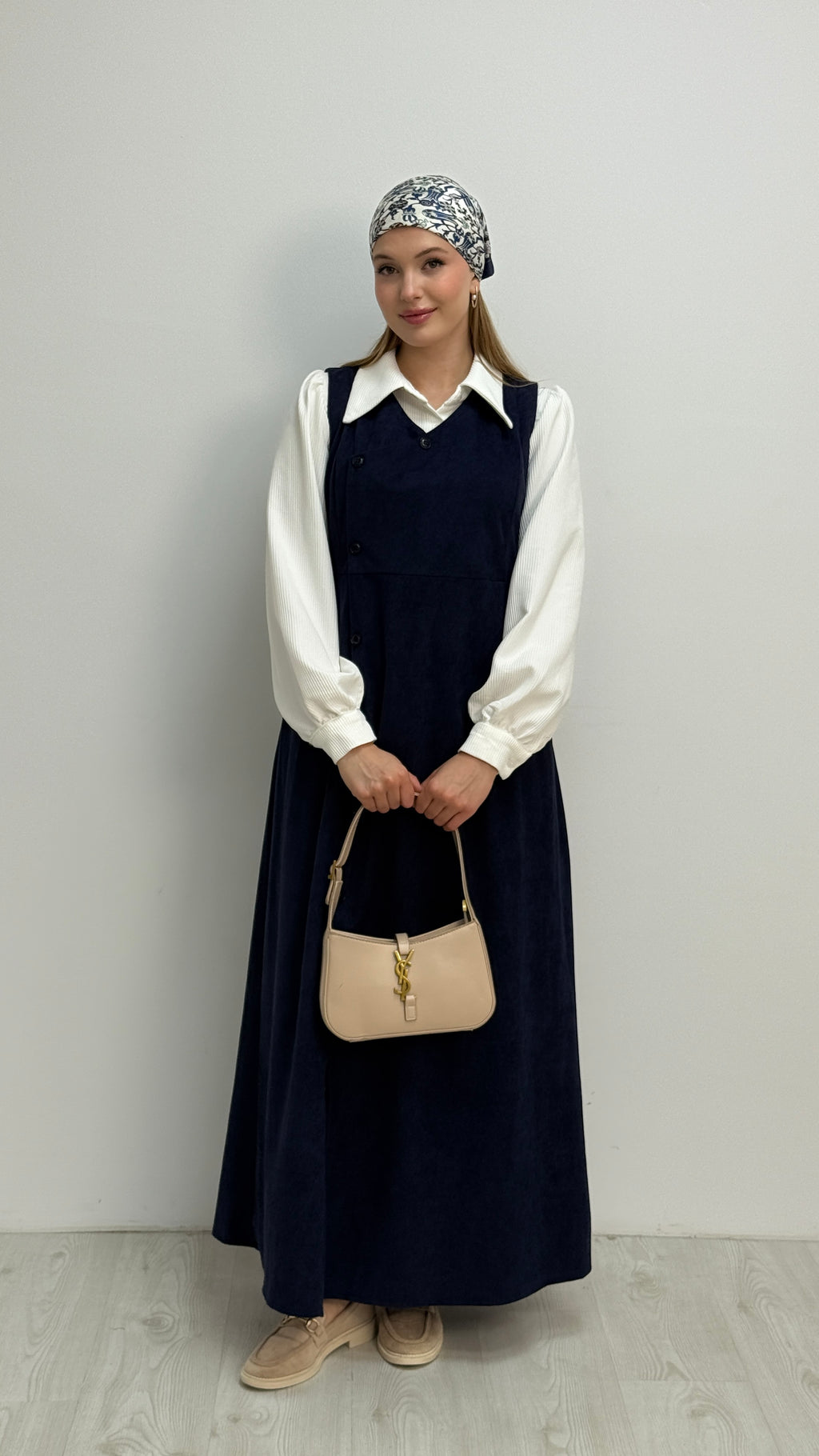 Gömlekli İkili Takım Star Süet Kumaş Elbise