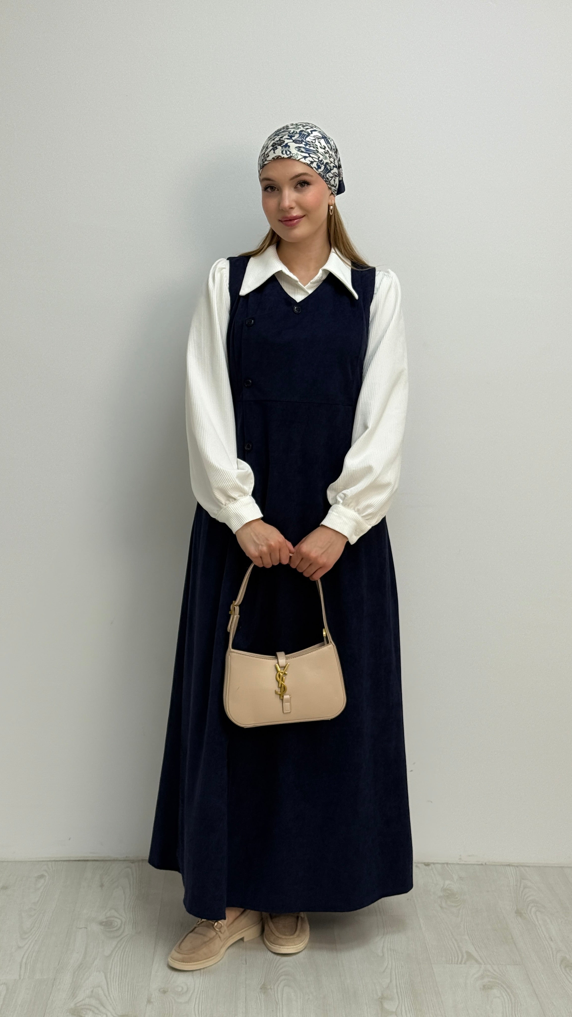 Gömlekli İkili Takım Star Süet Kumaş Elbise