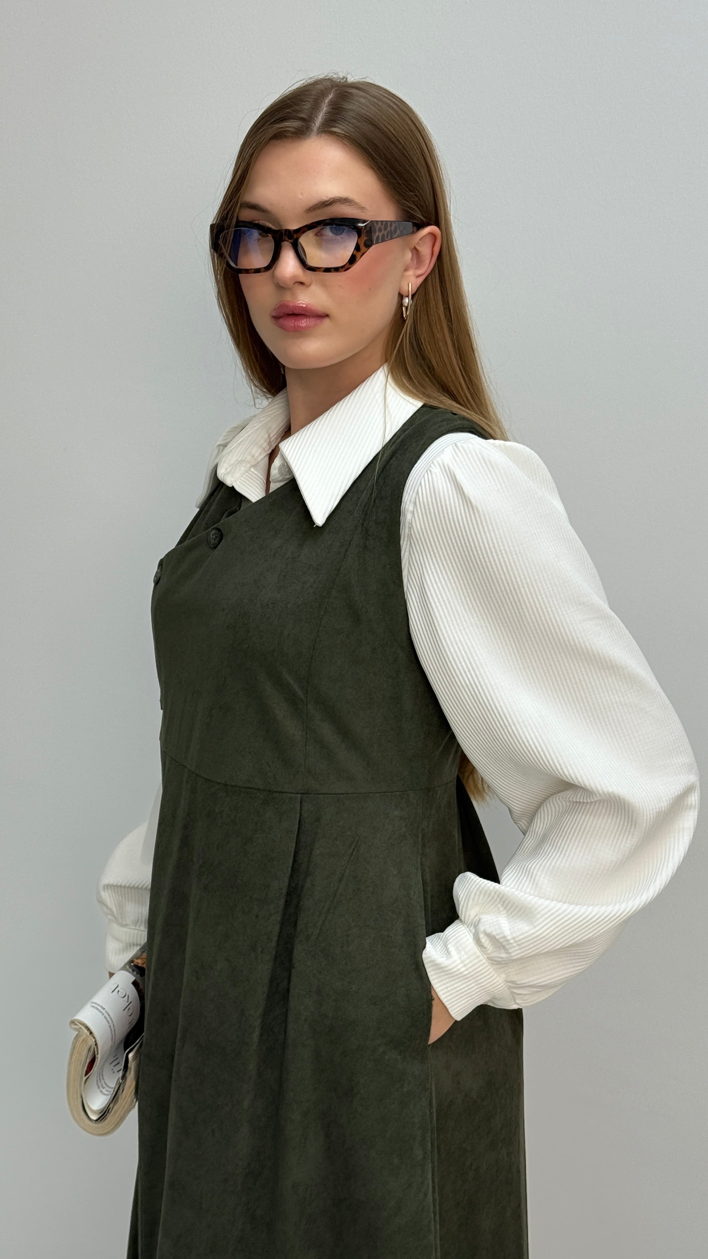 Gömlekli İkili Takım Star Süet Kumaş Elbise