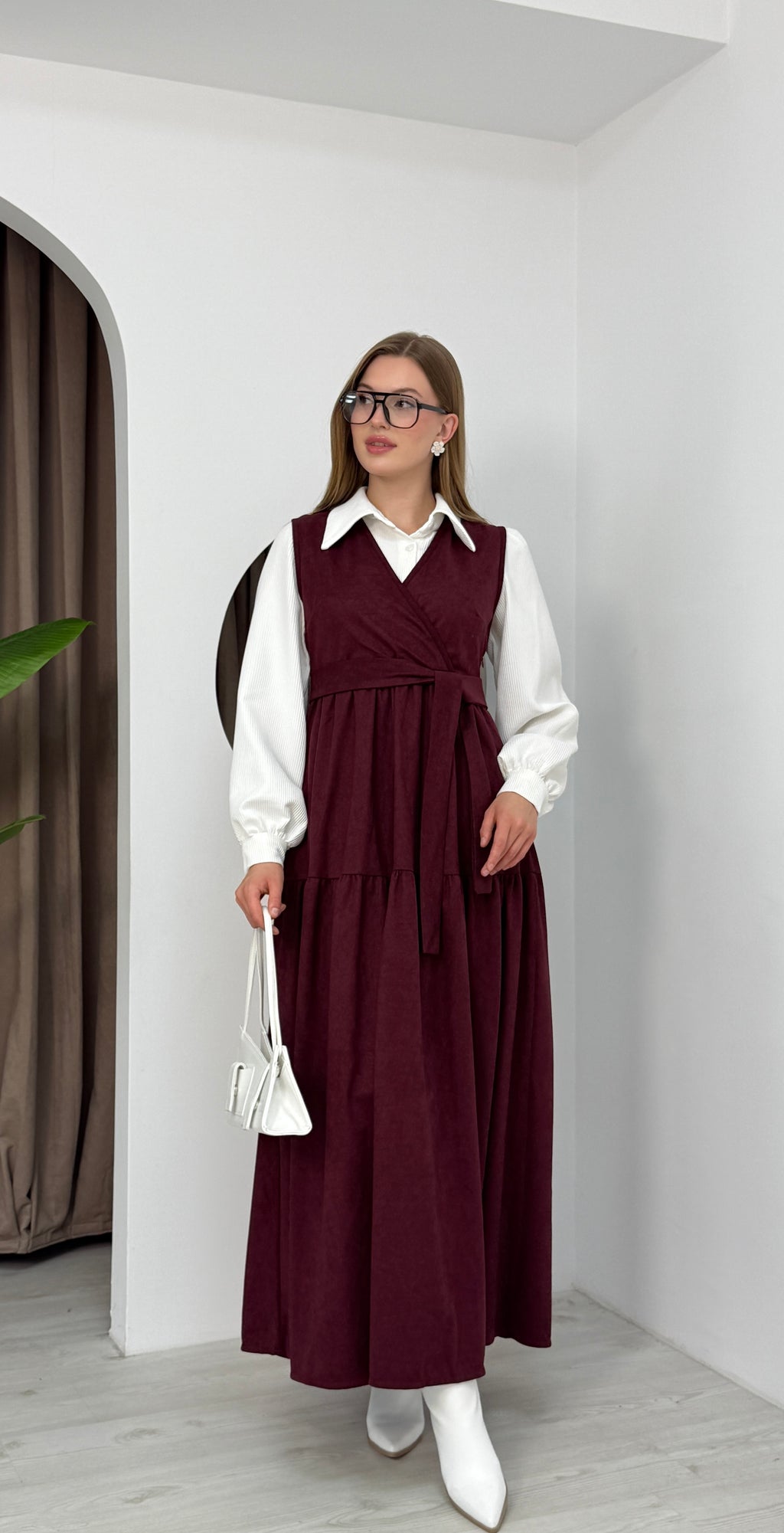 Gömlekli İkili Takım Star Süet Kumaş Elbise