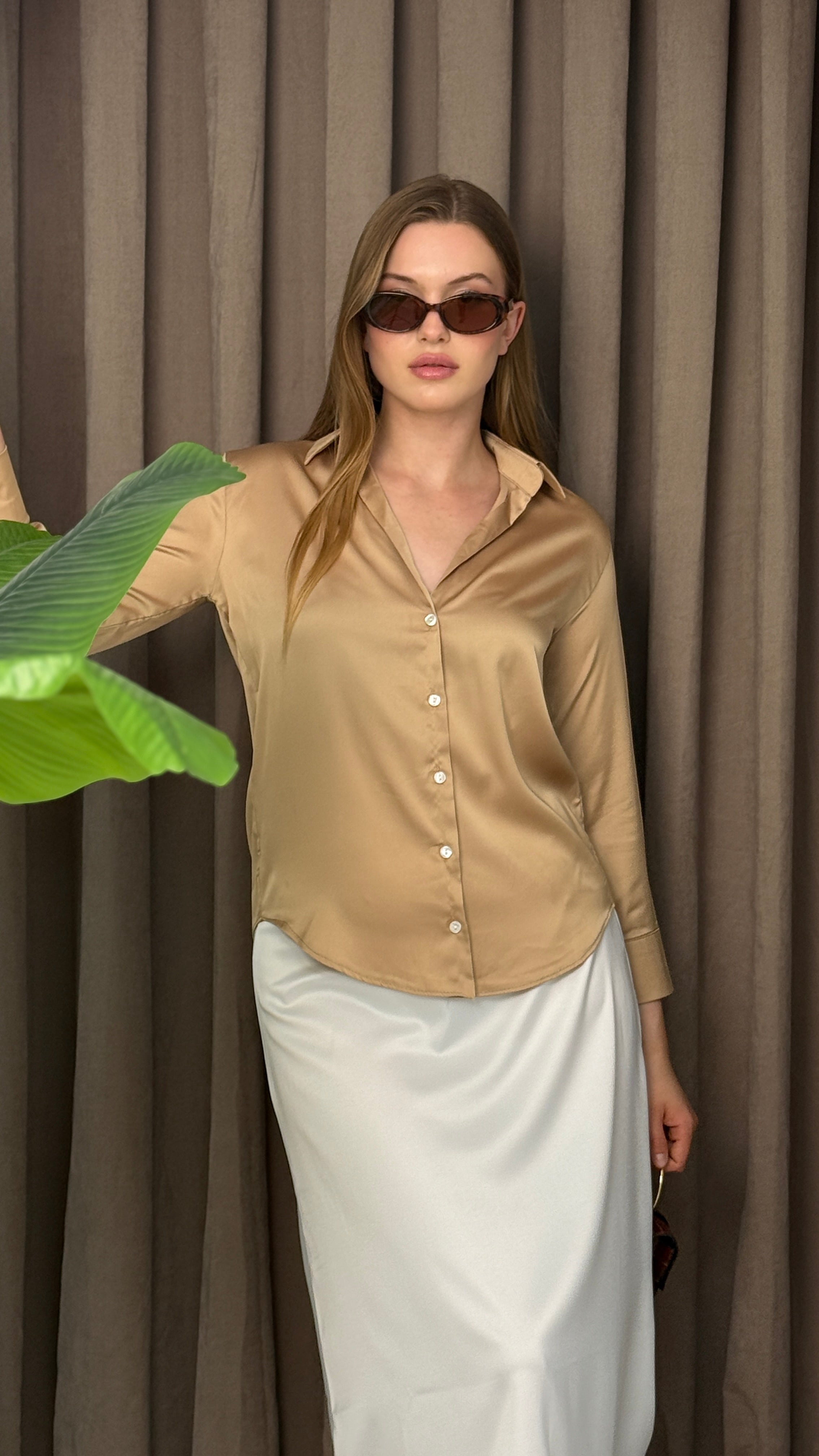 Premıum Yakalı Saten Gömlek Uzun Kol