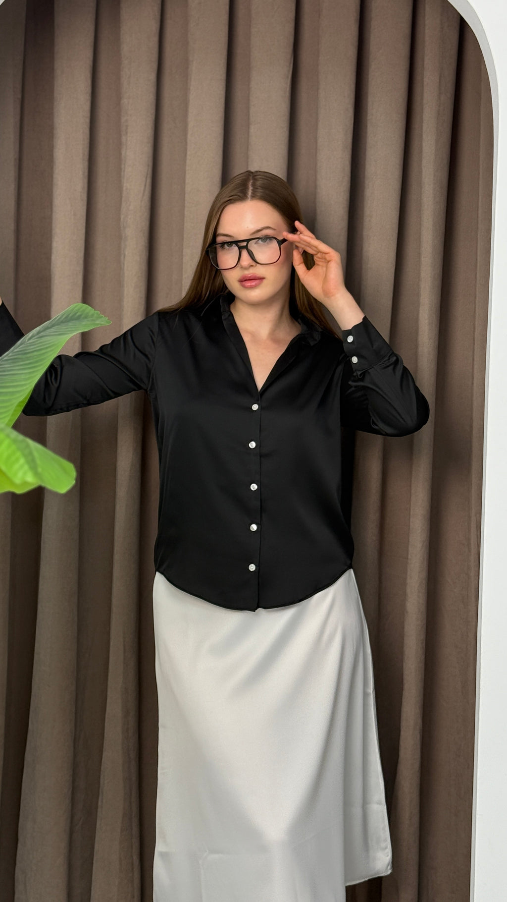 Premıum Yakalı Saten Gömlek Uzun Kol