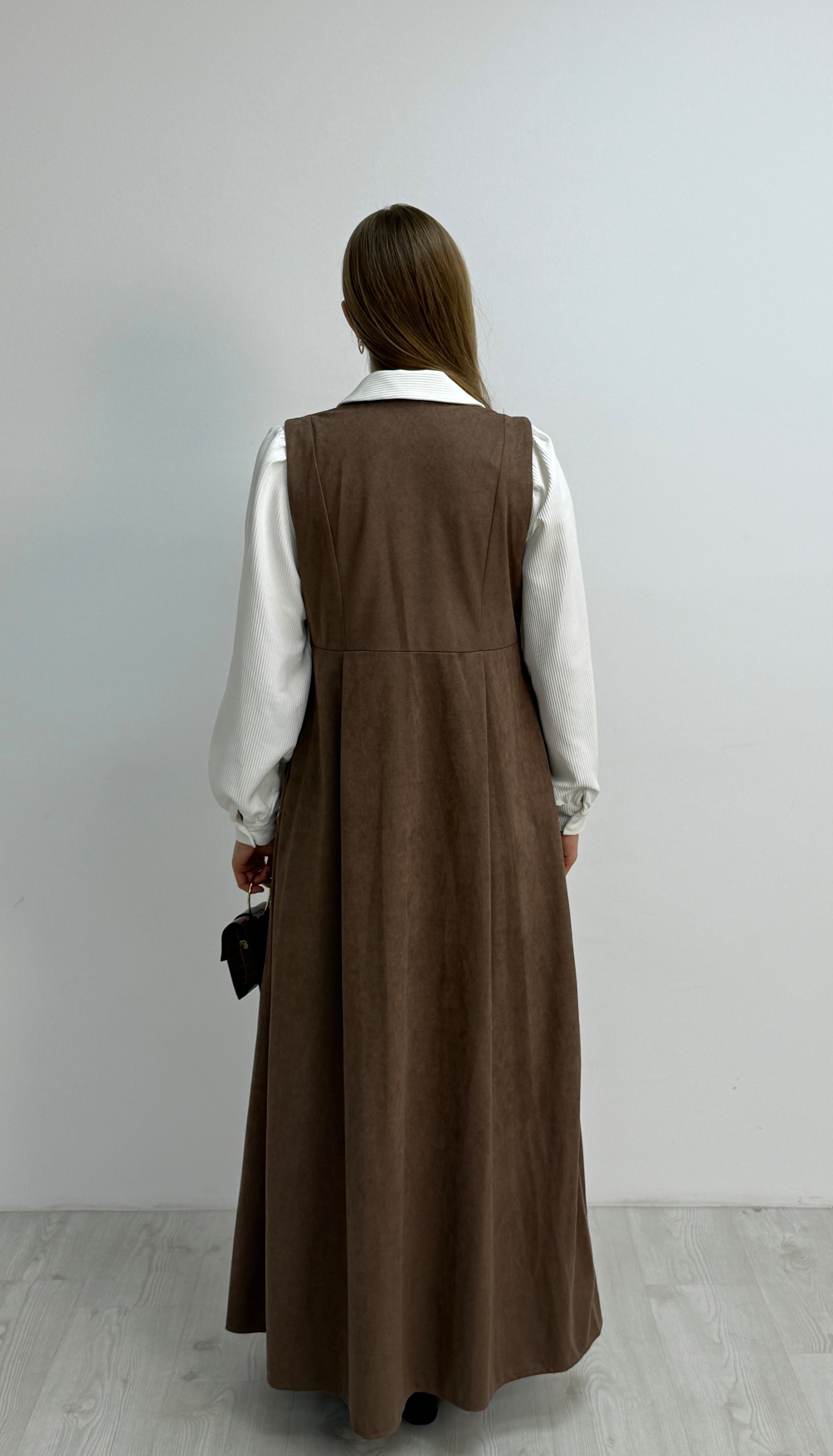 Gömlekli İkili Takım Star Süet Kumaş Elbise