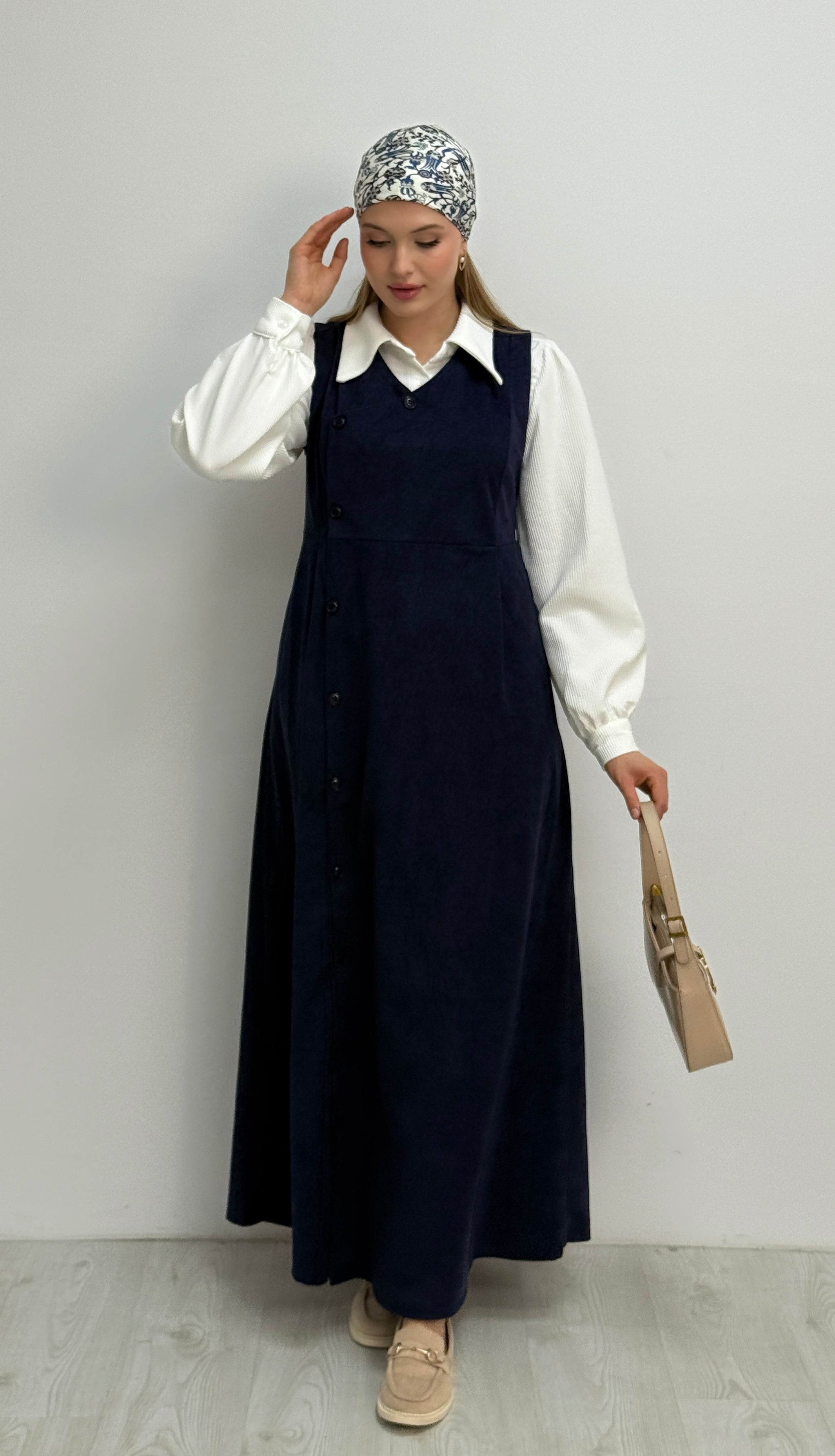 Gömlekli İkili Takım Star Süet Kumaş Elbise