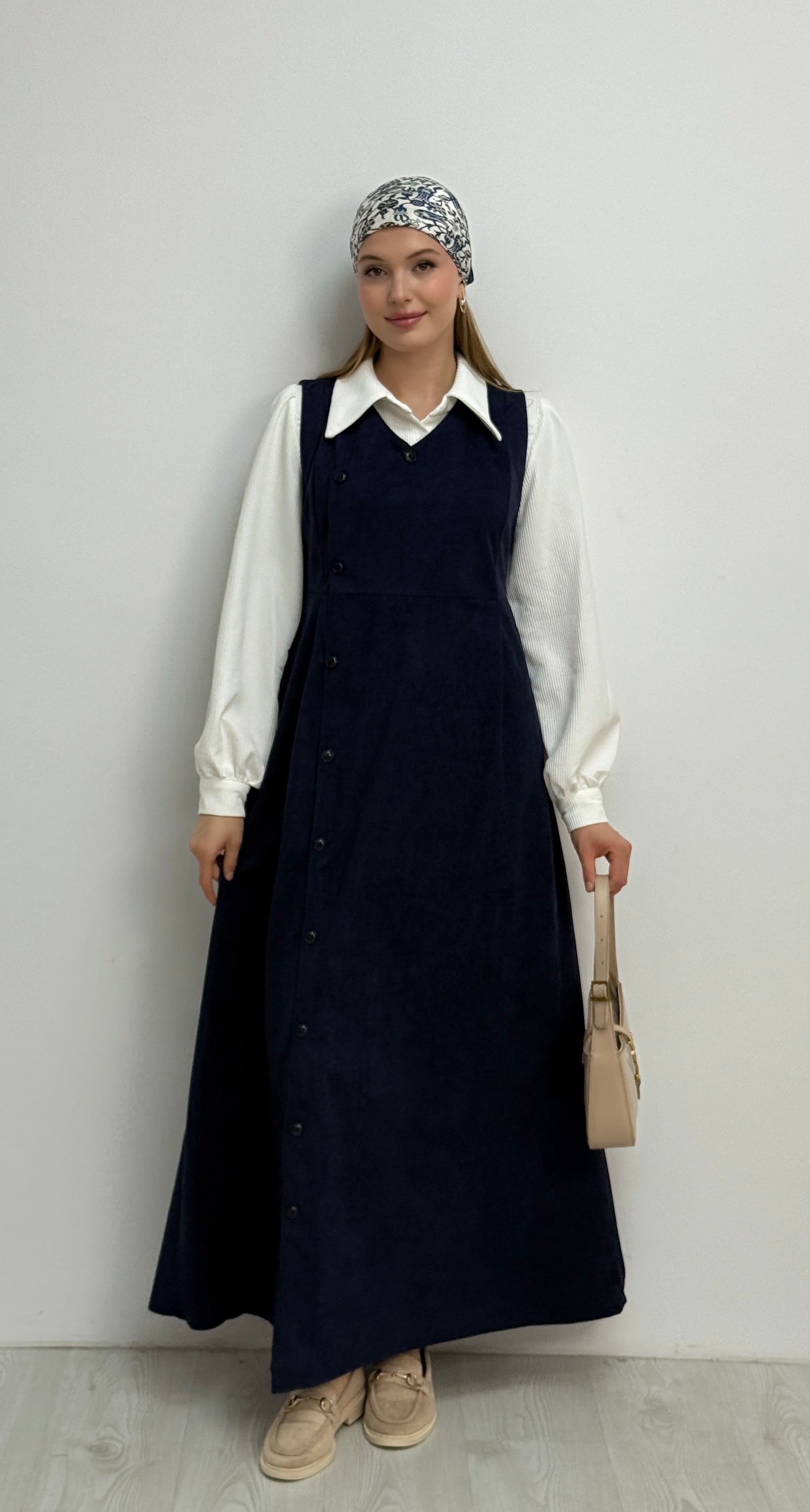 Gömlekli İkili Takım Star Süet Kumaş Elbise