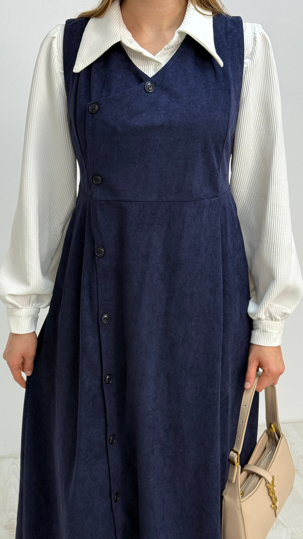 Gömlekli İkili Takım Star Süet Kumaş Elbise