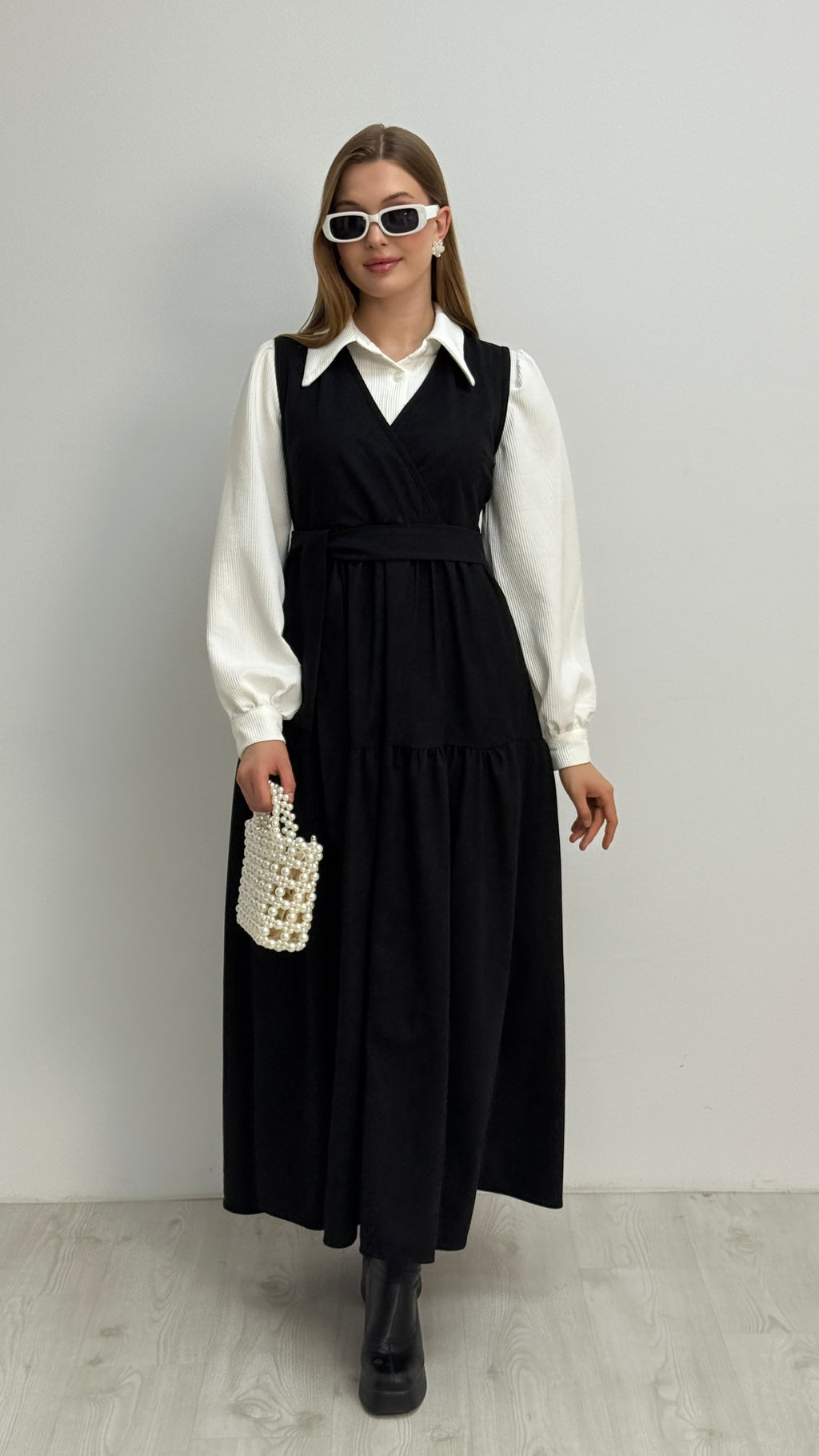 Gömlekli İkili Takım Star Süet Kumaş Elbise