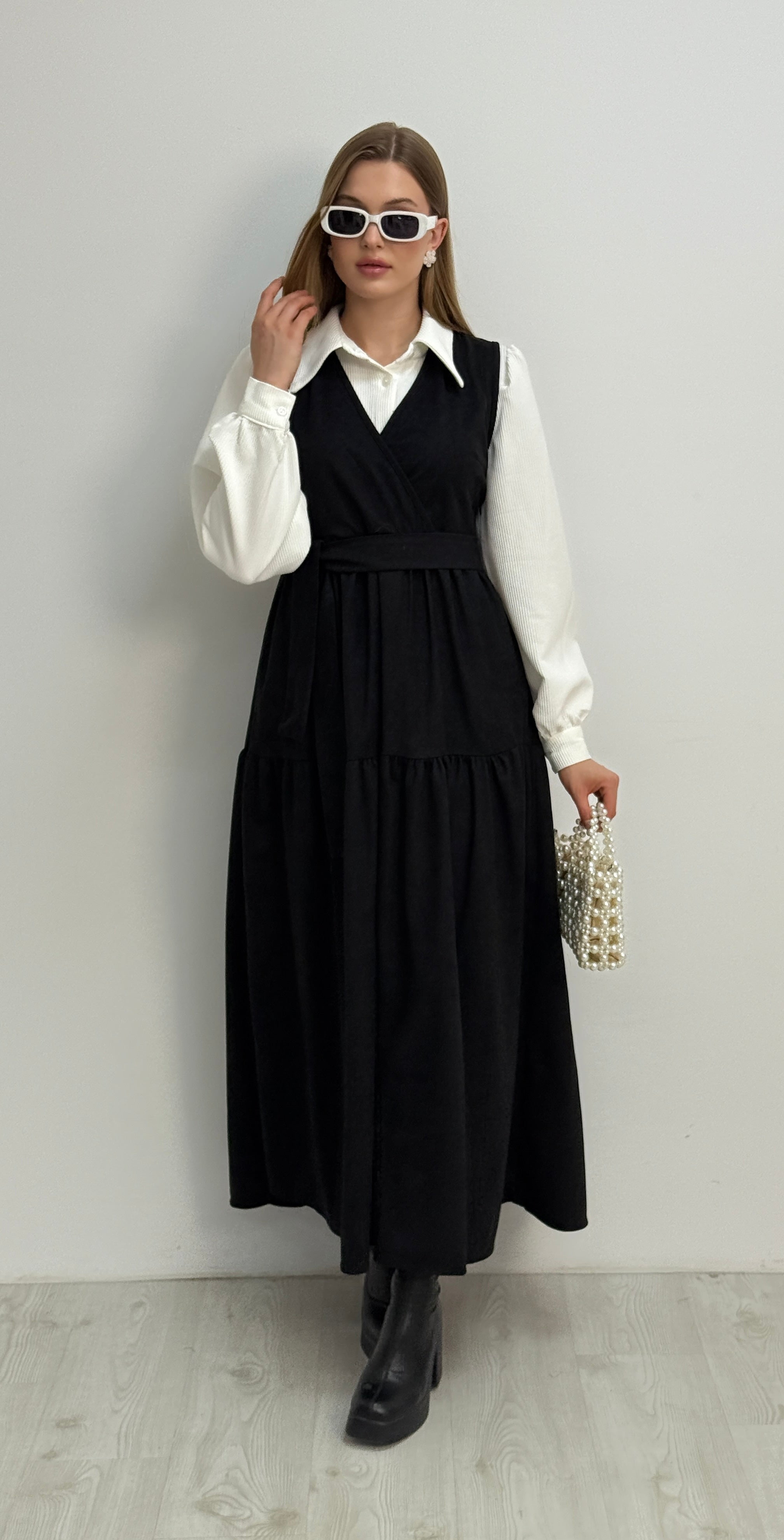 Gömlekli İkili Takım Star Süet Kumaş Elbise