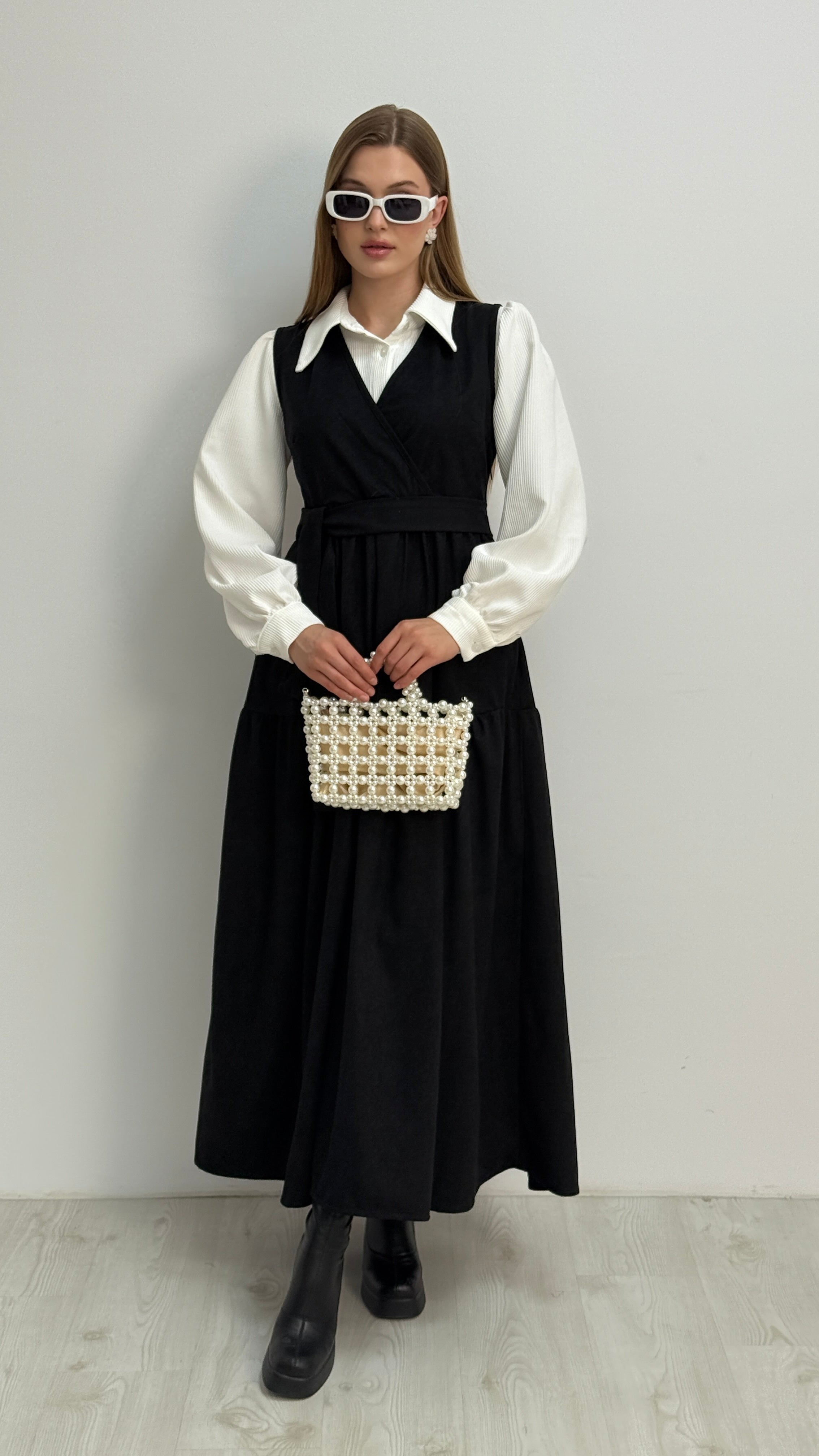 Gömlekli İkili Takım Star Süet Kumaş Elbise