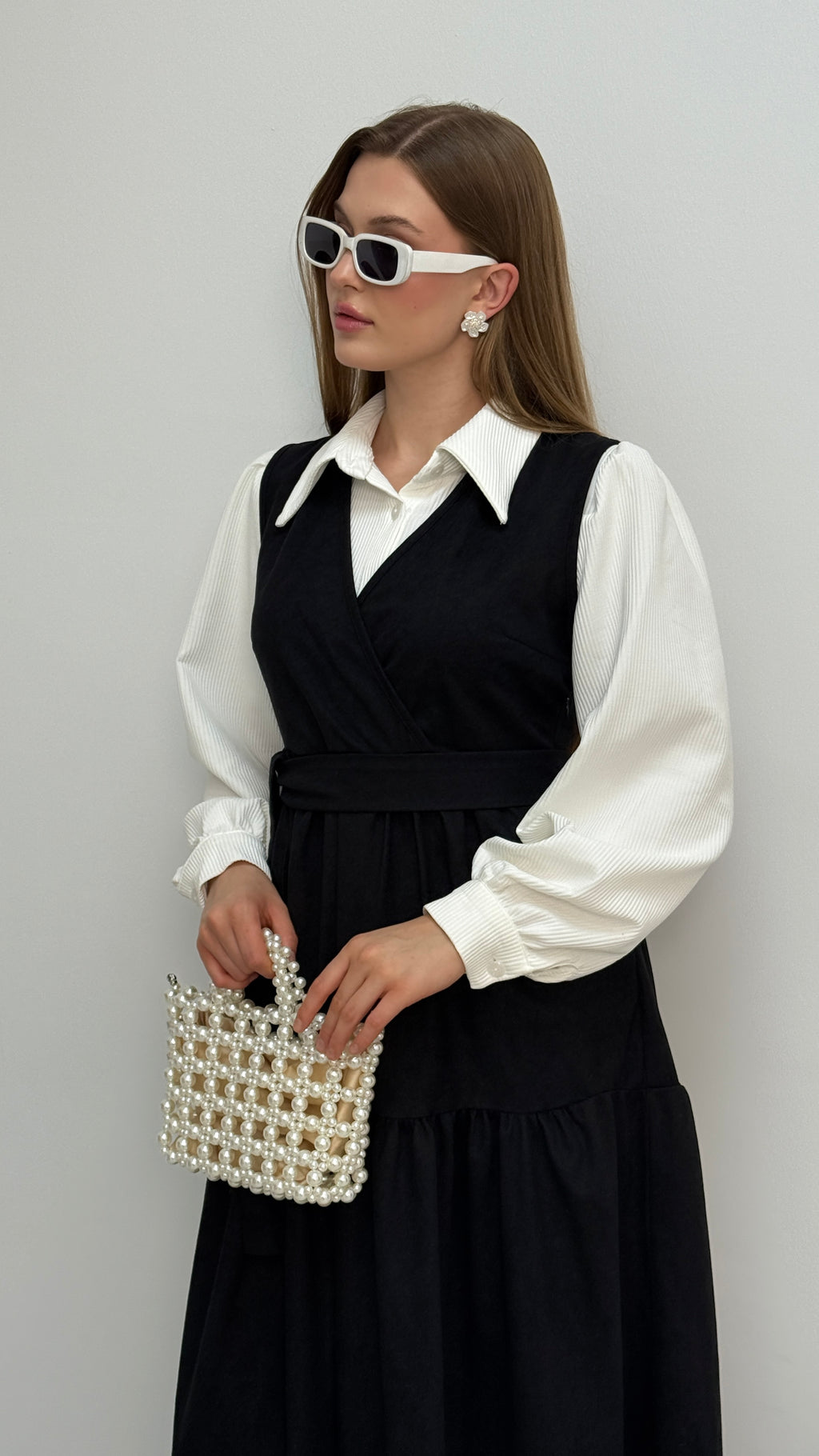 Gömlekli İkili Takım Star Süet Kumaş Elbise