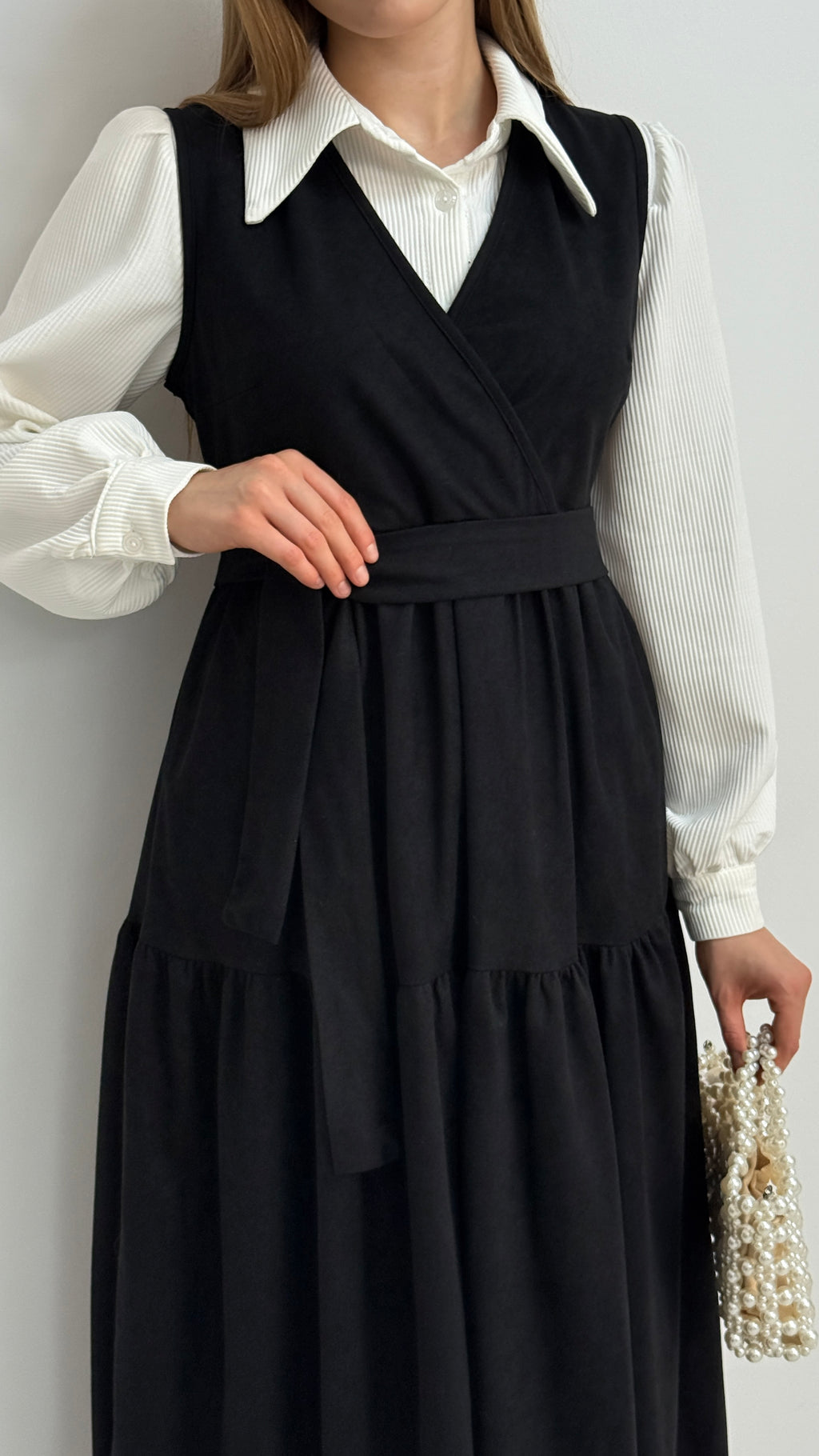 Gömlekli İkili Takım Star Süet Kumaş Elbise