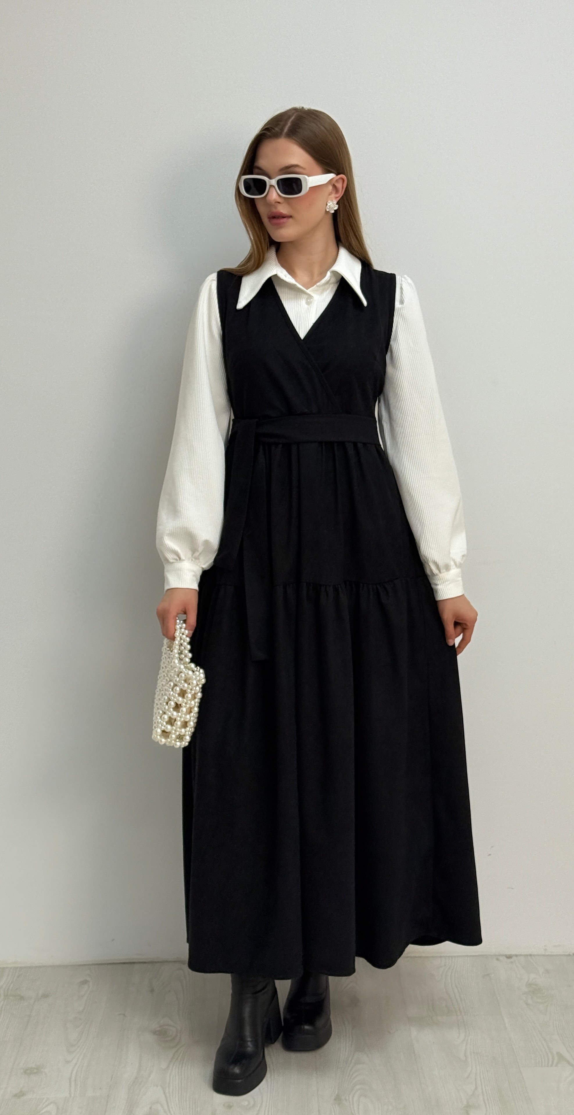 Gömlekli İkili Takım Star Süet Kumaş Elbise